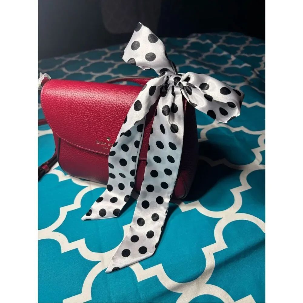 New Polka Dot Satin Skinny Scarf White Black Dots Twilly Purse Bag 1.5” x40”